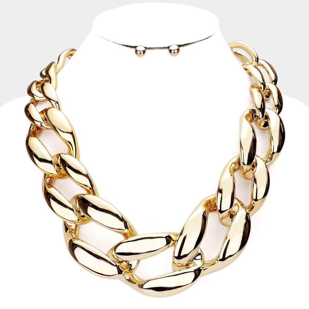 Gold Hip Hop Chunky Cuban Chain Choker Statement Necklace